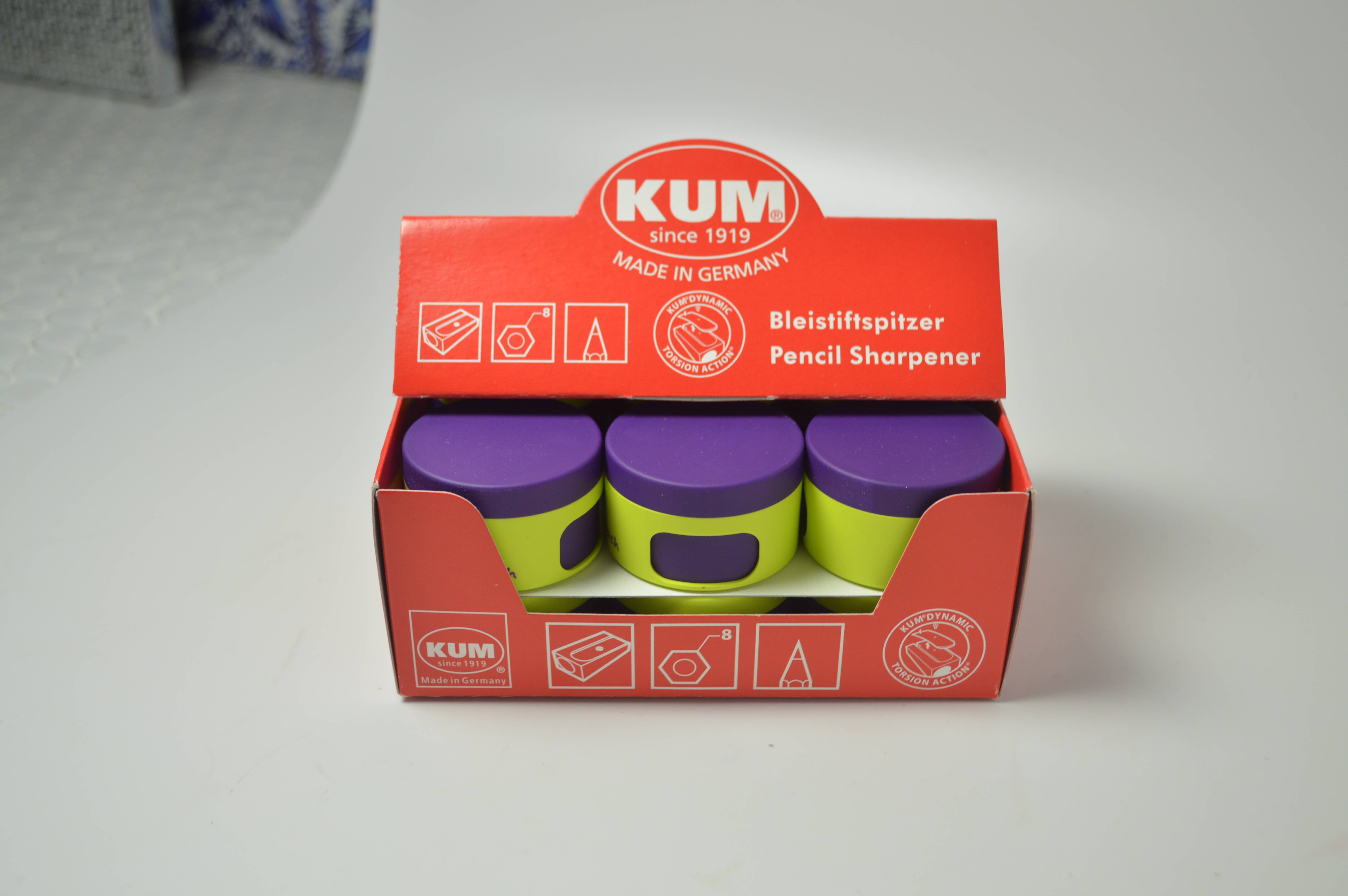 Papier Plume - Wholesale Pencil Sharpener - "Touch" a purple & lime sharpener with a medium waste cont.8