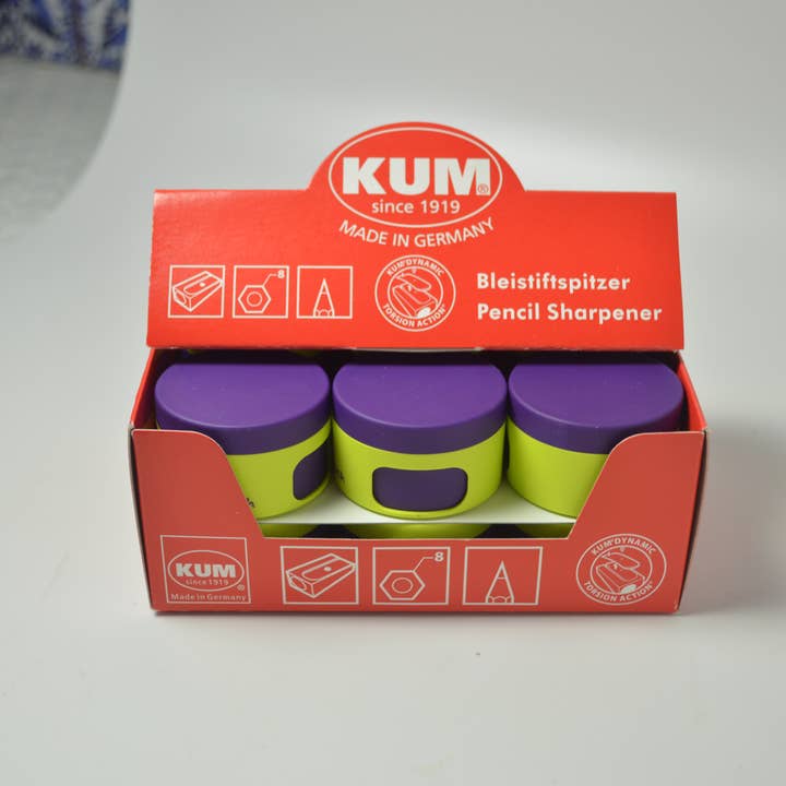 Papier Plume - Wholesale Pencil Sharpener - "Touch" a purple & lime sharpener with a medium waste cont.8