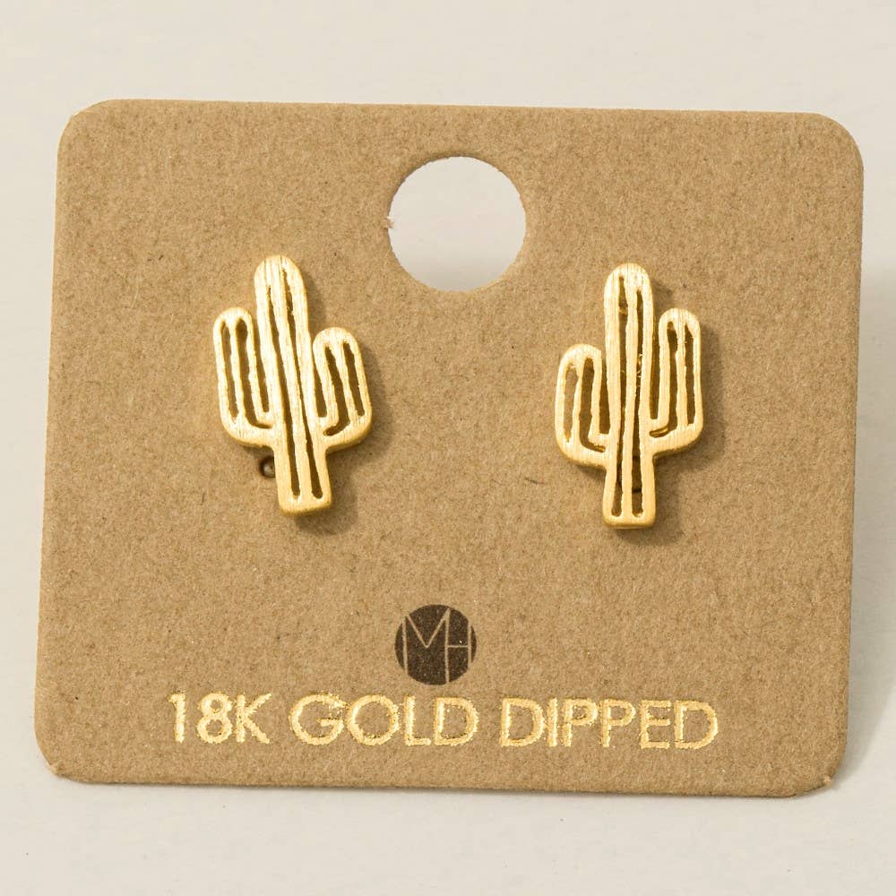 Fame Accessories - Wholesale Stud/Post Earrings - Gold Dipped Dainty Desert Cactus Stud Earrings1