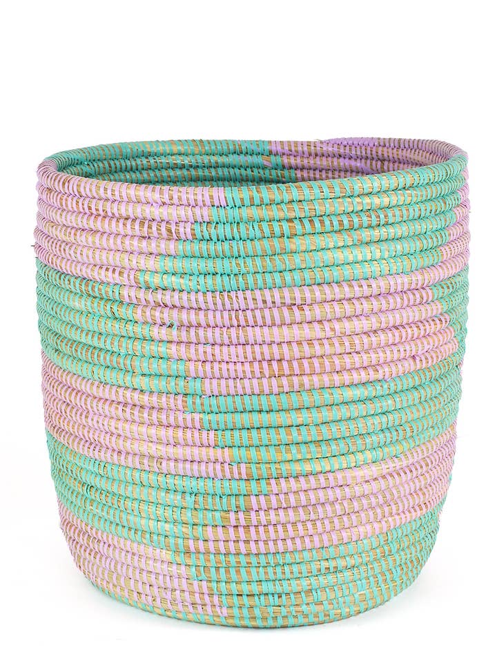 Aqua and Lavender Herringbone Bath Bin Basket for wholesale by Swahili | AFRICAN MODERN