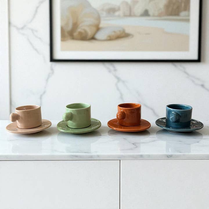 Moroccan Ceramic Espresso Cup & Saucer Set – Sold as Set of 4 per Color for wholesale by Moroccantastics