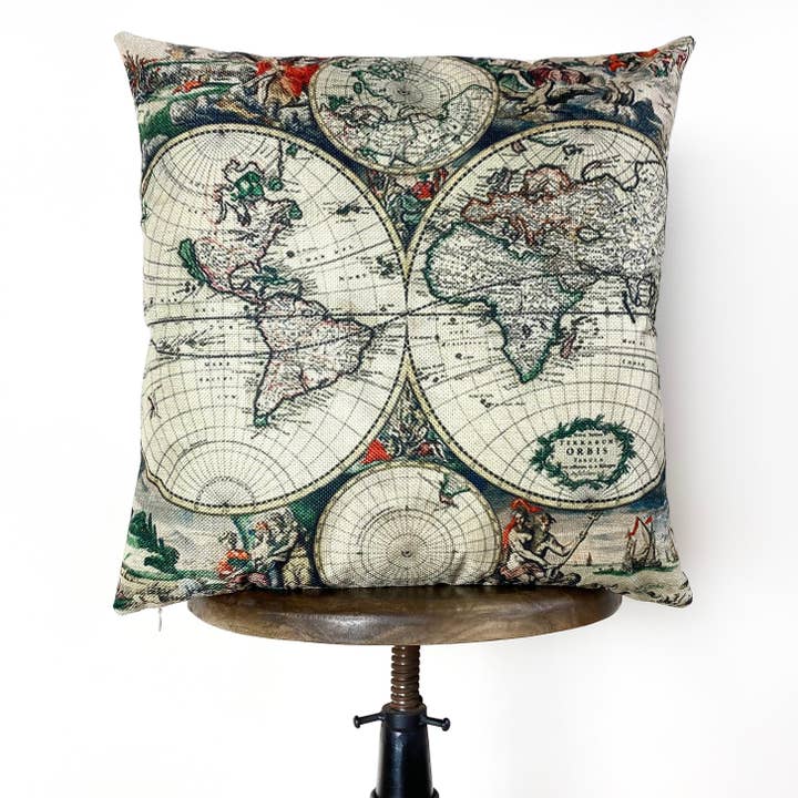 World Map | Vintage' World Map | Map Pillow | Pillow Cover | Throw Pillow | Home Decor | Gift for Men | Wander Lust | Unique Friend Gift for wholesale by UniikPillows