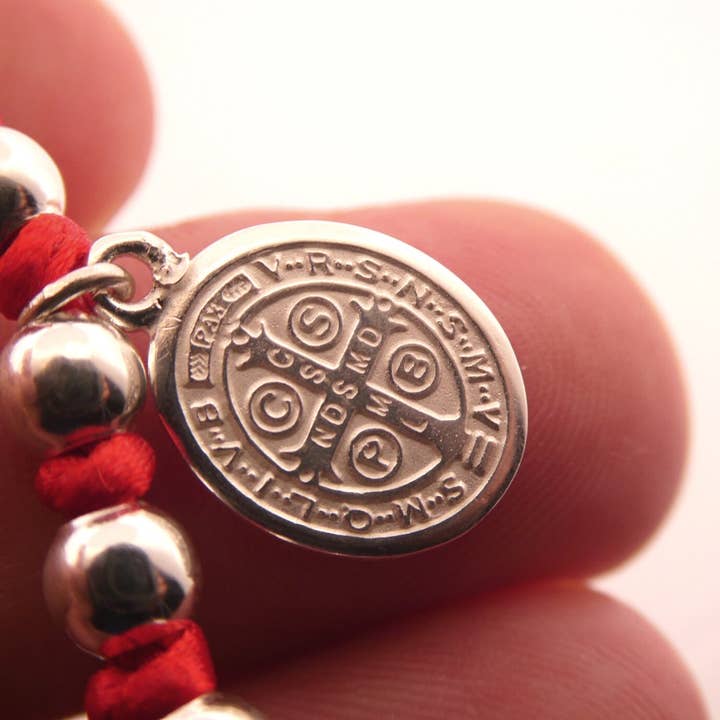 Guadalupe Gifts - Wholesale Charm/dangle bracelet - Silver St Benedict Medal Red String Bracelet 7.5-inch2