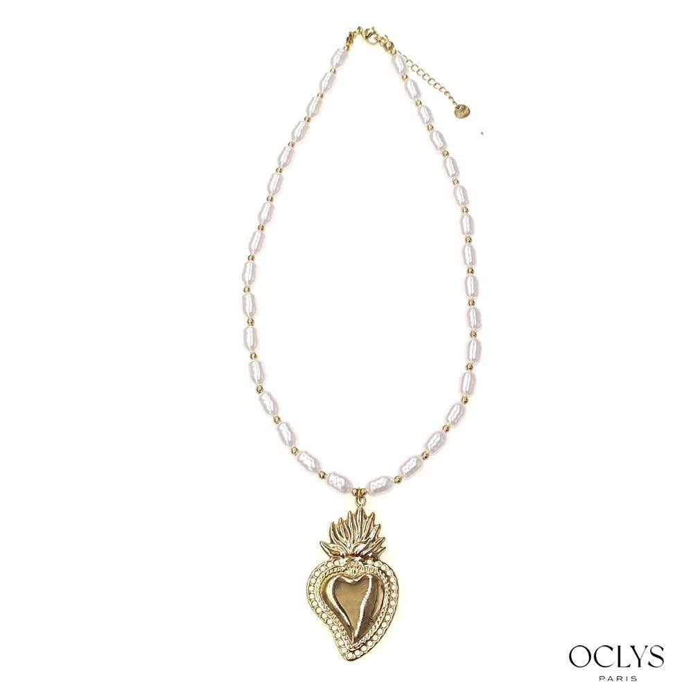 Oclys - Vente Colliers à pendentif - Collier perles cœur acier inoxydable Biki2
