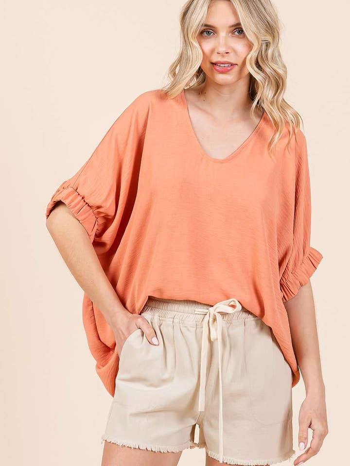 mittoshop - Wholesale Blouse - Women's - DOLMAN ELASTIC SLEEVE OVERSIZED TOP