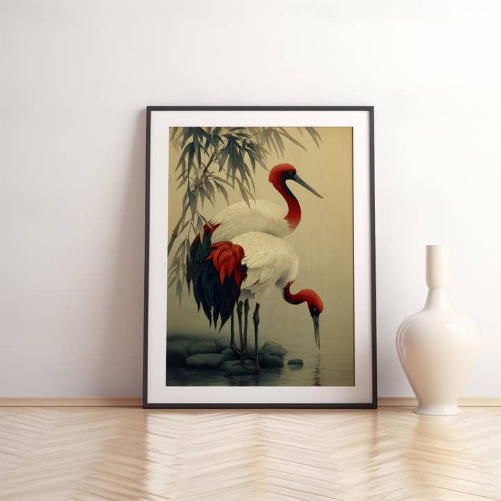 IuliiaArtPrints - Wholesale Art Print - Japandi Wabi Sabi Decor – Two Red-Crowned Cranes Artwork8