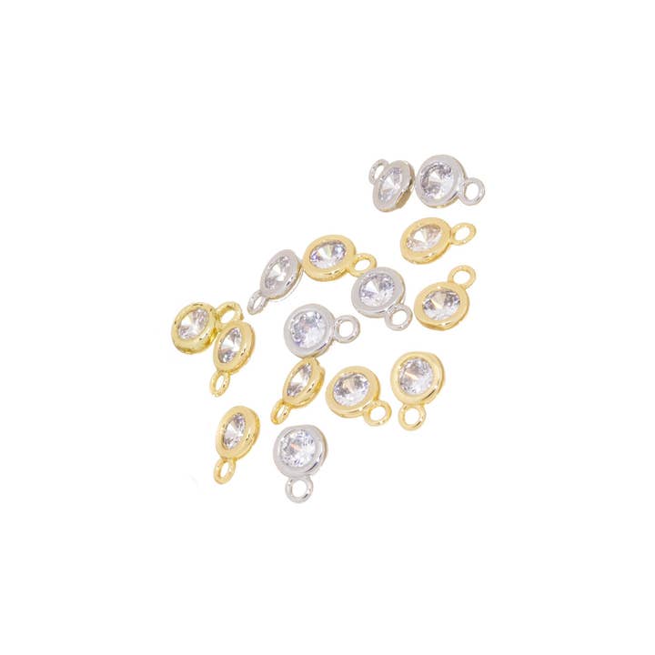 Jewel Pledge - Wholesale Individual Charm/Pendant - Gold & Silver CZ Bezel Disc Circle Charms CPG-CPS7824