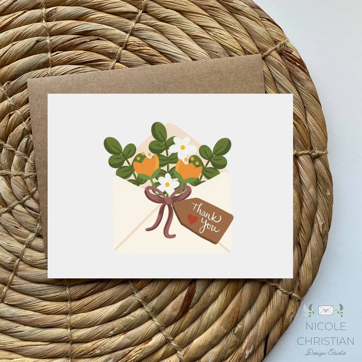 Thank You Greeting card for flower lover and everyday use for wholesale by Nicole Christian - Illustration