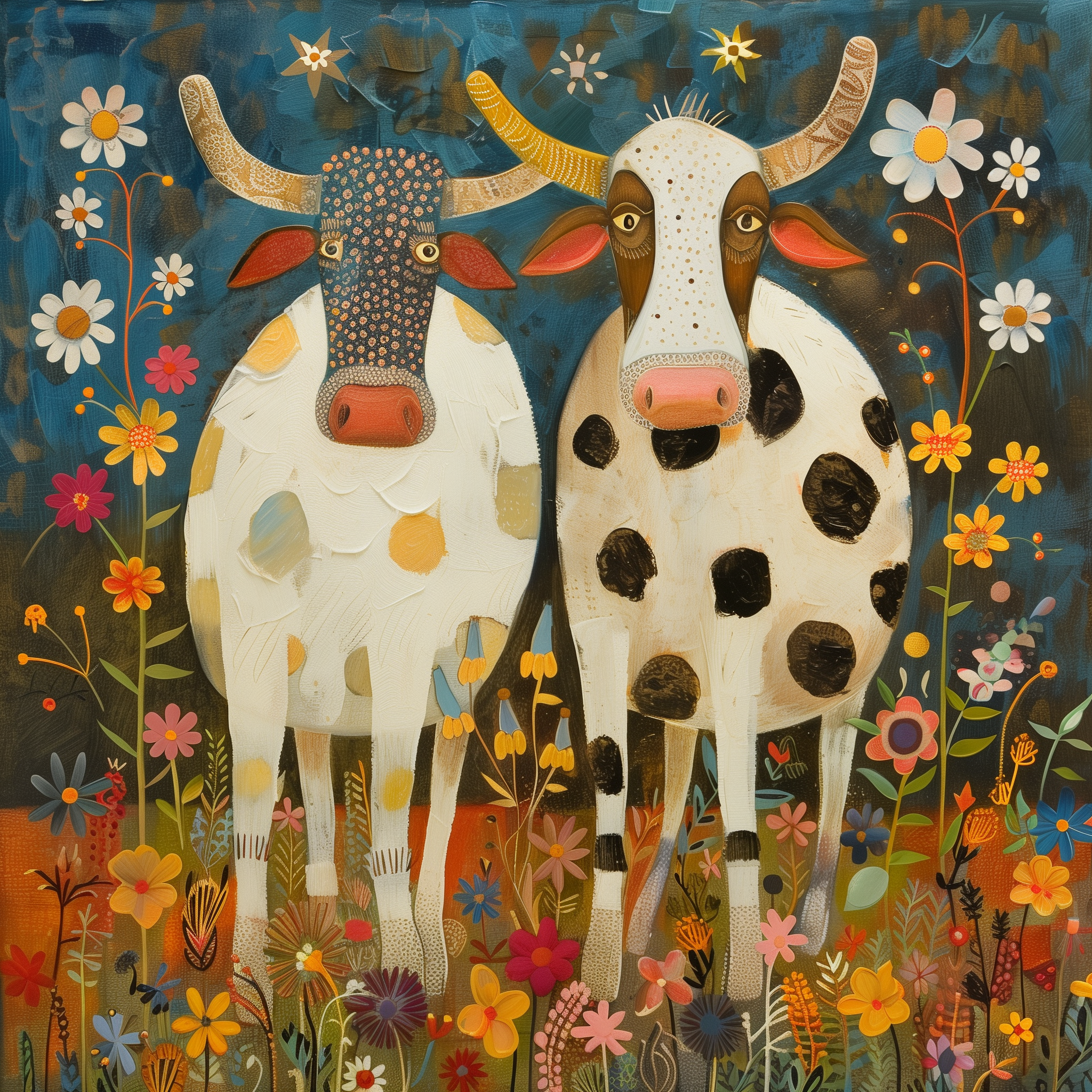 Mowbi - Wholesale Art Print - Folk Art 2 Cows Art Print0