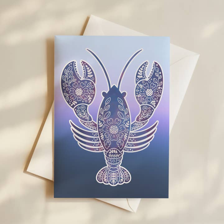 Carte de vœux Homard Bleu Chanceux pour la vente par Paper Pattern Silk