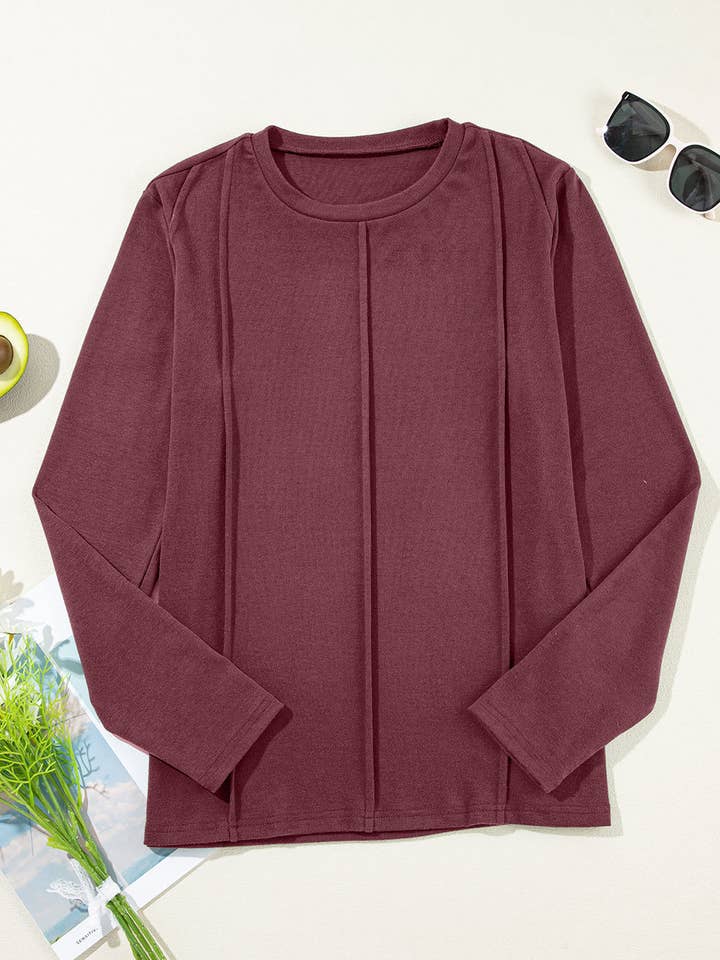 FASHION BLVD - Wholesale Knit Top - Women's - FB Solid Reverse Seam Crew Neck Long Sleeve Top3