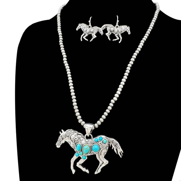 Lunar Deer - Wholesale Jewelry Set - Southwestern Horse Turquoise Cabochon Western Necklace Set