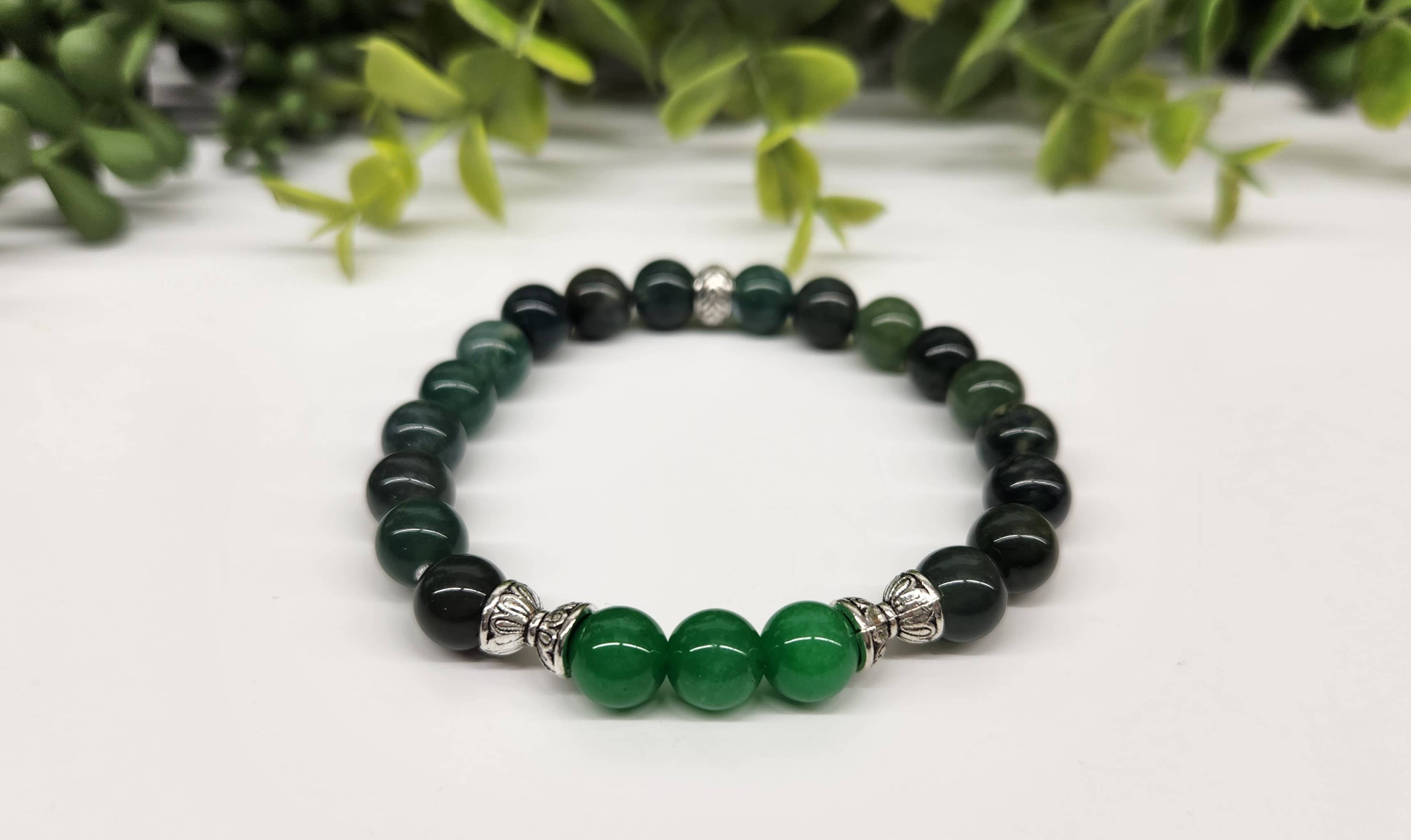 Meraki Gemstones – wholesale Pärlarmband – ABUNDANCE-armband med grön jade (center) och mossagat, 19 cm3