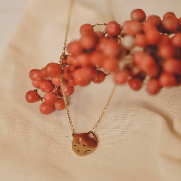 Stainless Steel Cat Head Animal Necklace for wholesale by Bijoux 7bis