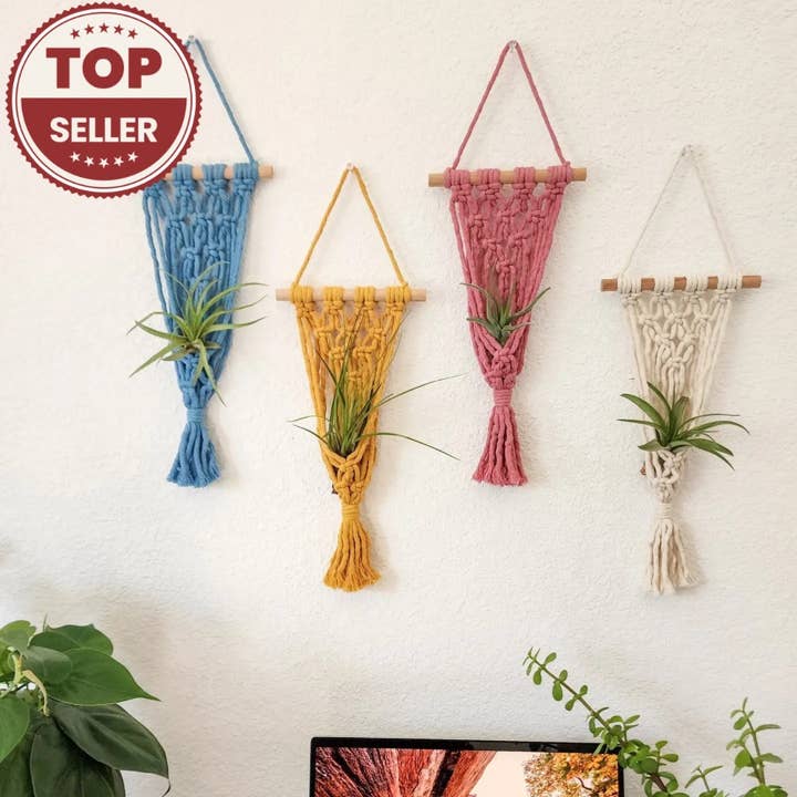 Håndlavede macrame ophæng til luftplanter for engroshandel hos Handmade By Uruba