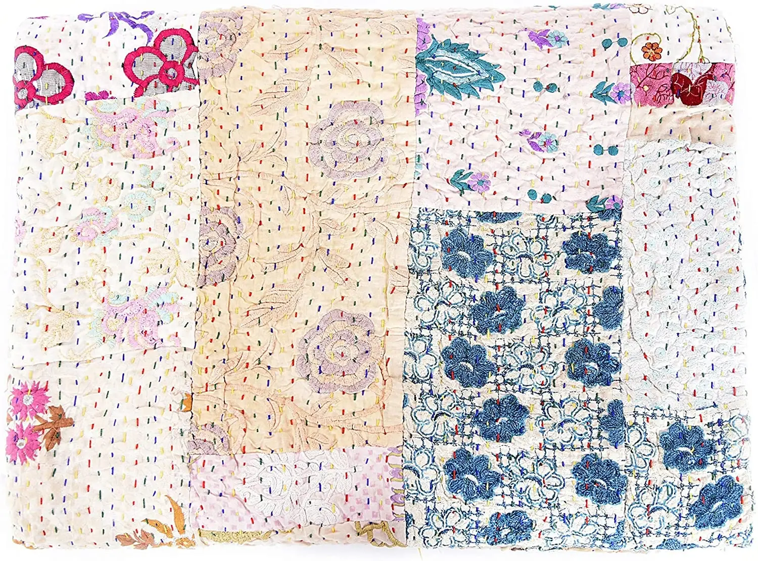 GYPSY STUDIO – Engroshandel Quiltet tæppe – Hvide Patchwork Kantha Tæpper Håndsyede Tæpper Queen4