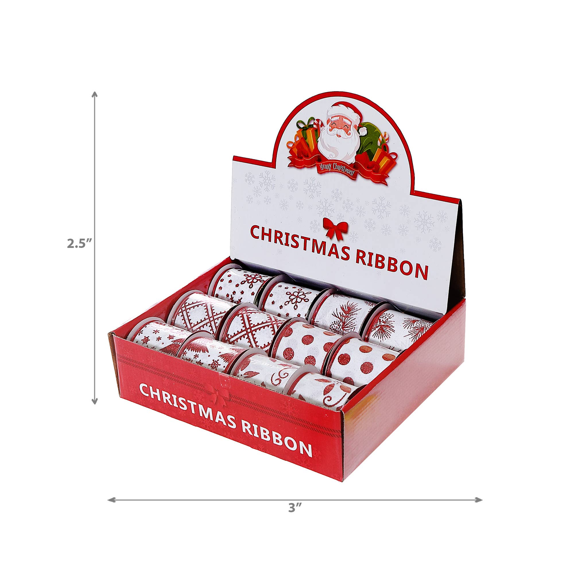 IH Casa Decor - Wholesale Ribbon - Gift Wrapping - ASSORTED RED & WHITE RIBBON (2.5" X 3 Y) (12/PDQ)2