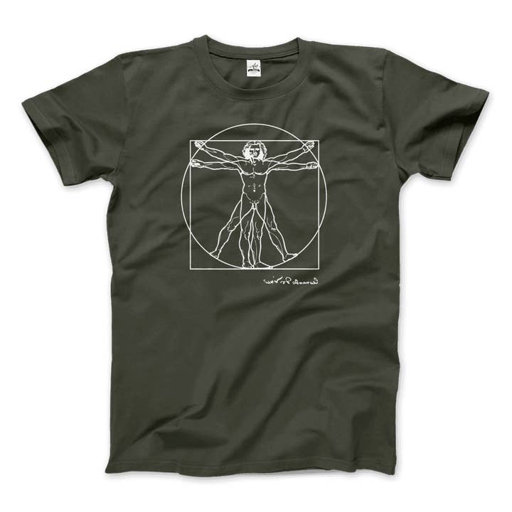 Leonardo Da Vinci, Vitruvian Man Sketch T-Shirt for wholesale by Art-O-Rama Shop