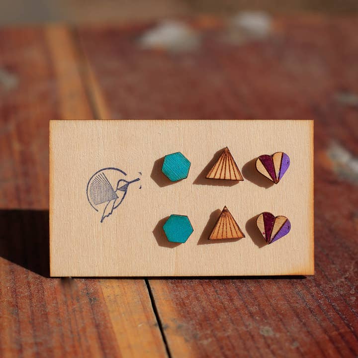 Wood Stud Card of three for wholesale by Buzzing Bird Studios, LLC