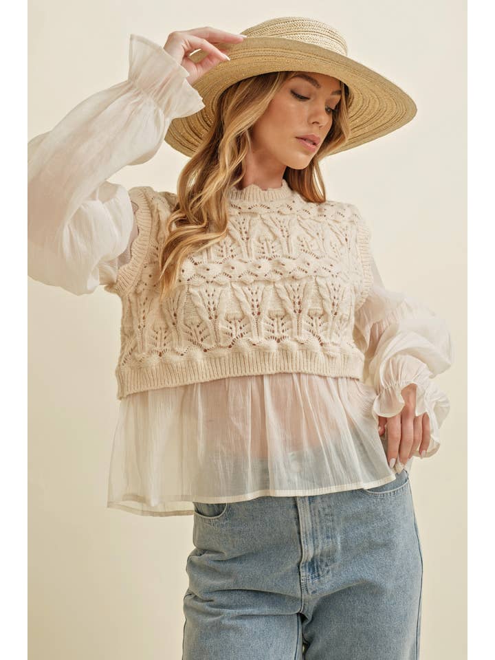 Cloud Ten - Wholesale Knit Top - Women's - CSW11746A - CROCHET LAYERED TOP