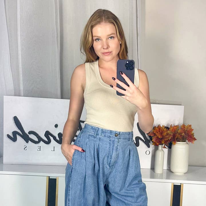 P80225 Pantalones de Punto Sólido de Tiro Alto para venta al por mayor de White Birch