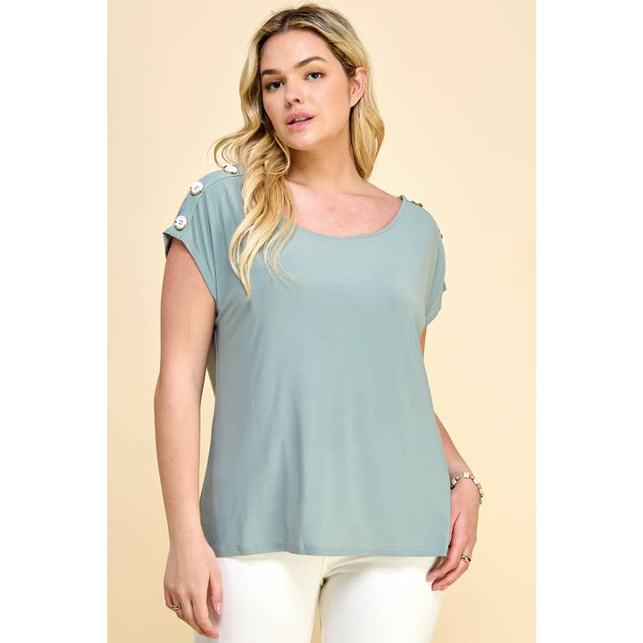 TOP MET KORTE MOUWEN EN KNOPEN OP DE SCHOUDERS IN GROTE MATEN (T79000400X) voor wholesale door Winslow Collection