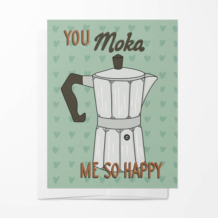 Thinking of You Greeting Card - Moka Pot Coffee Pun for wholesale by Drawn by Diana
