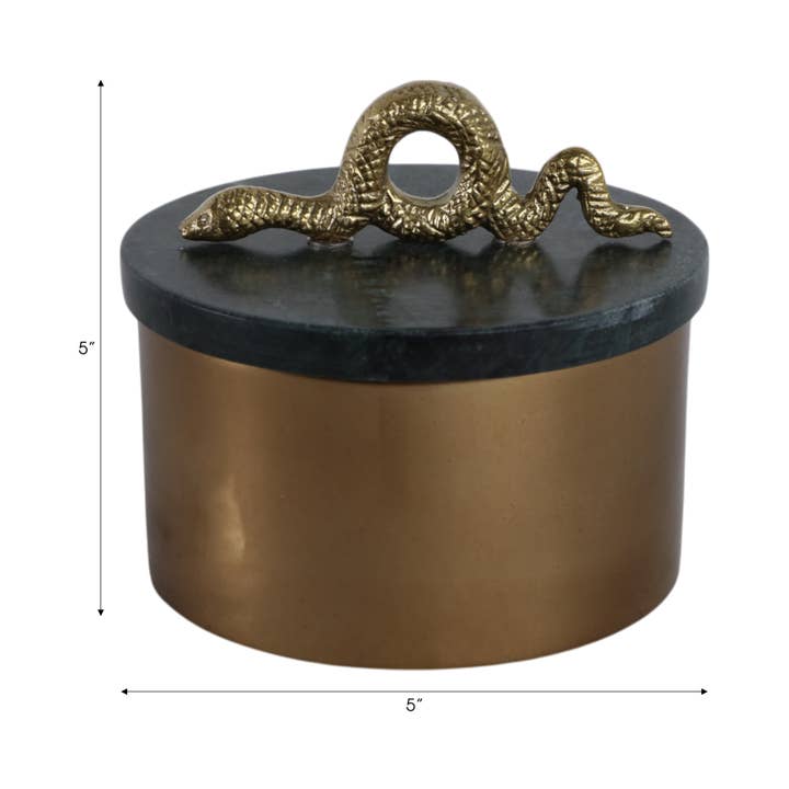 Sagebrook Home - Wholesale Decorative Box - Decorative Box - Gold Metal Round Snake Handle, 5 in.3