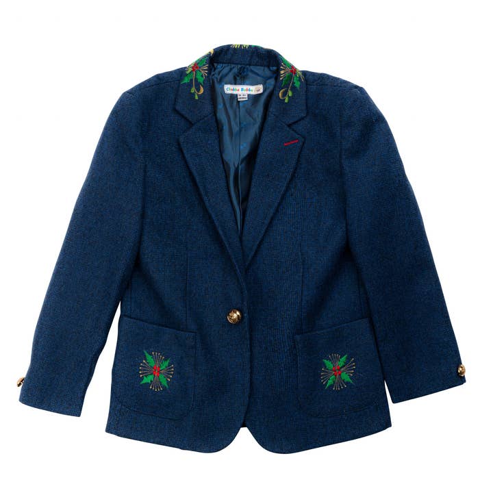 BLUE EMBROIDERED MERINO WOOL JACKET for wholesale by Chubba bubba Luxury Children's Fashion