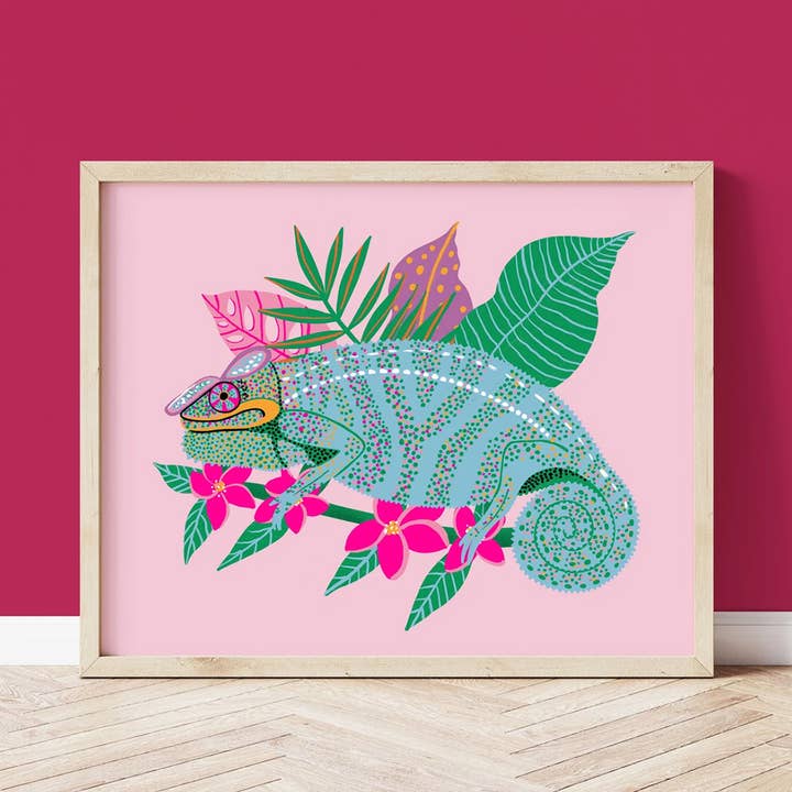 Chameleon Tropical Lizard Art Print for wholesale by Sarah Whittle Illustration
