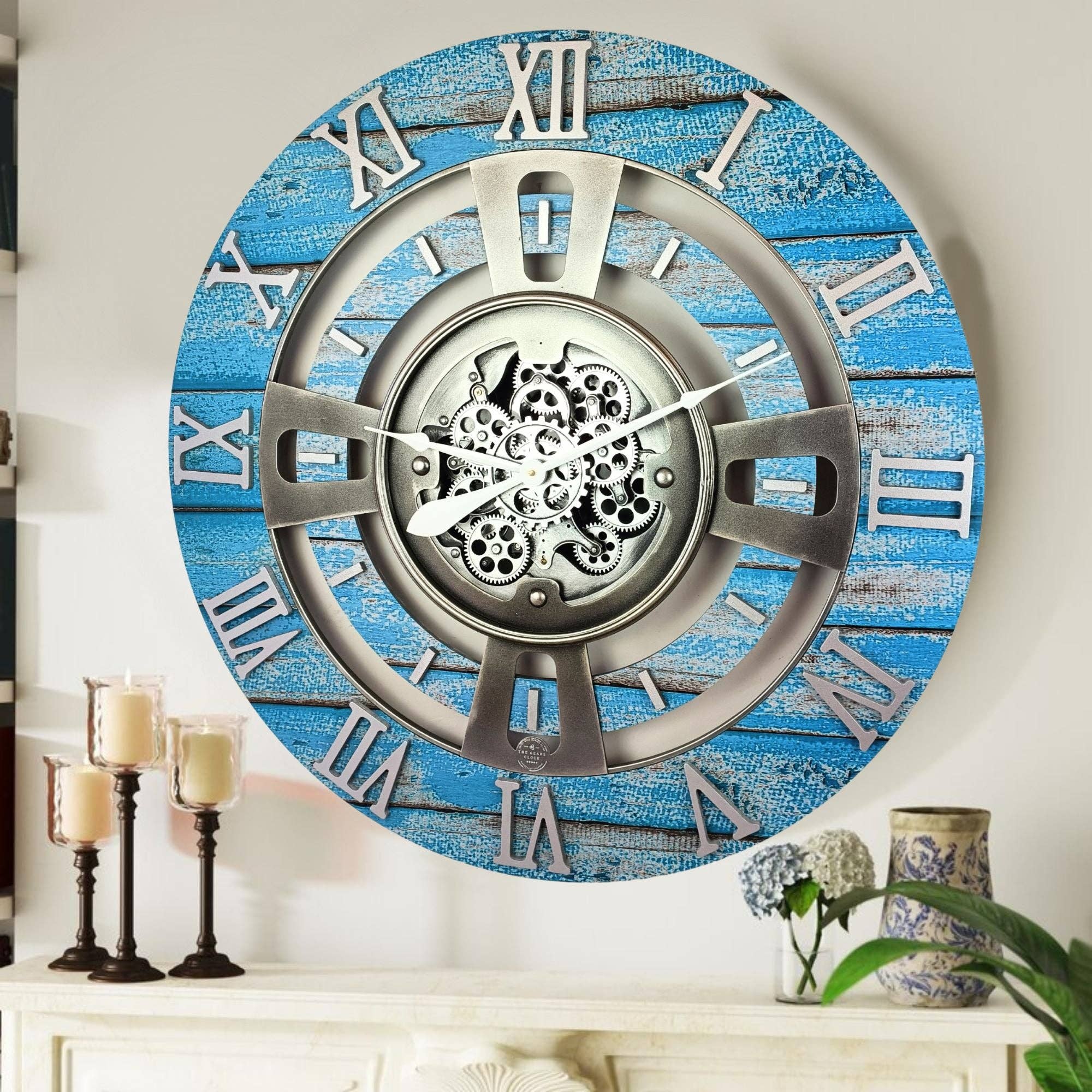 The Gears Clock - Wholesale Wall Clock - ENGLAND LINE WALL CLOCK ROUND 36 INCH OCEAN BLUE1