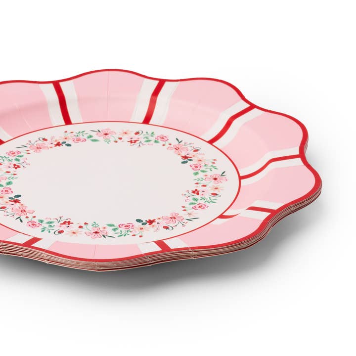 Bonjour Fête - Wholesale Disposable plate - PINK & RED FLORAL DINNER PLATES1