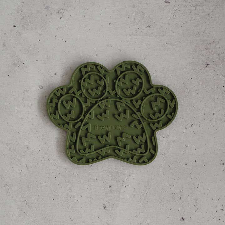 dexypaws - Wholesale Pet Food Mat - Dog - Army Green Paw Print Enrichment Lick Mat