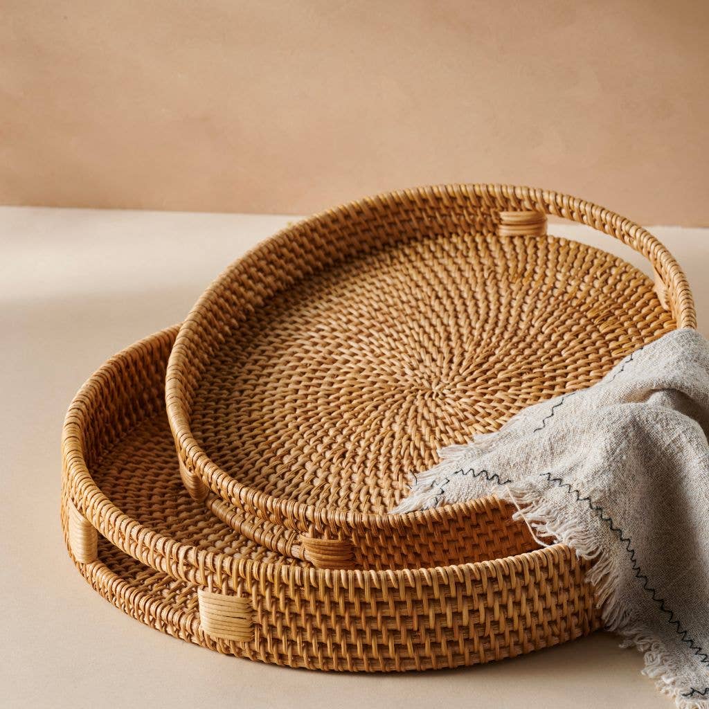 Jungle Culture - Wholesale Decorative Tray - Rattan Trays - Round Hand Woven Wicker Serving Tray Decor1