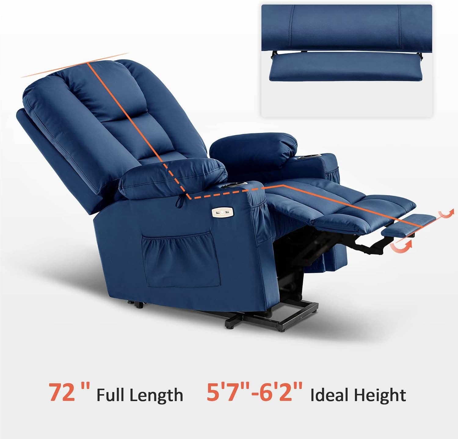 Large Navy Blue Power Lift Recliner Chair With Massage And Heat for wholesale on Faire5