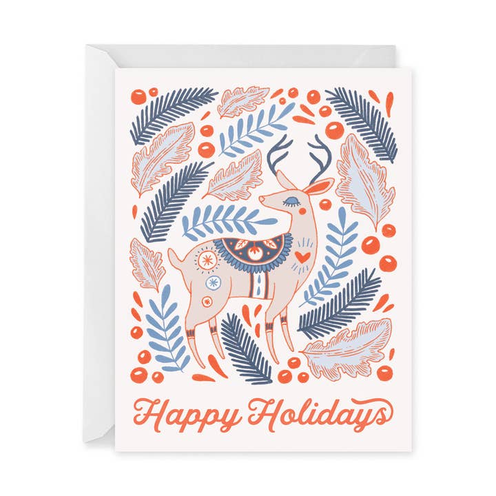 Festive Deer Holiday Card for wholesale by Paper Raven Co.