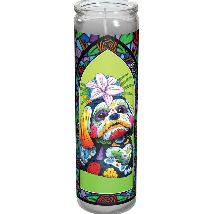 Day of the Dead Dog Shih Tzu Candle - "Isabella" for wholesale by Nicholas Ivins Art & Illustration