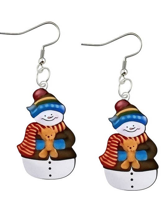 ( J334 ) ORECCHINI NATALIZI IN ACRILICO A FORMA DI PUPAZZO DI NEVE - ORSETTO per la vendita all'ingrosso da parte di Jewelry Max