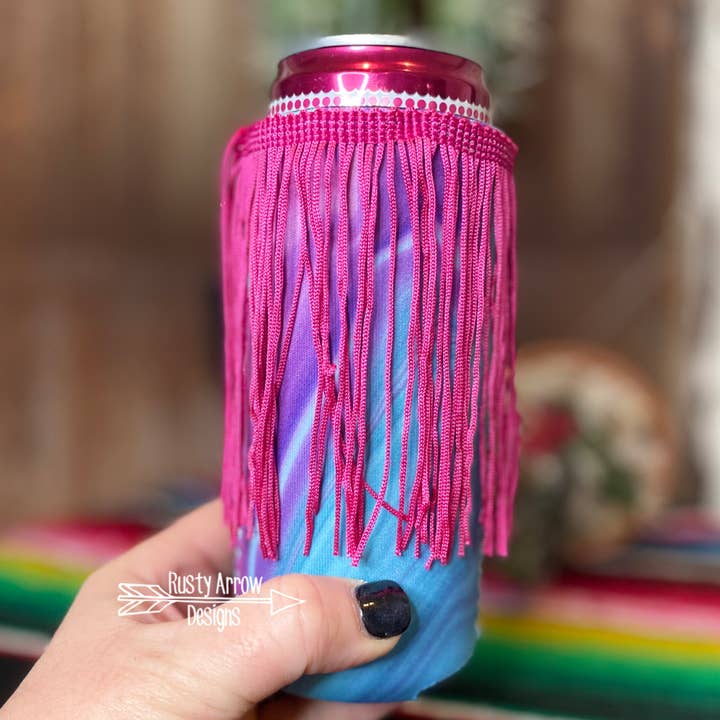 Slim Blue and Pink Marble Fringe Koozie for wholesale by RAD Wholesale