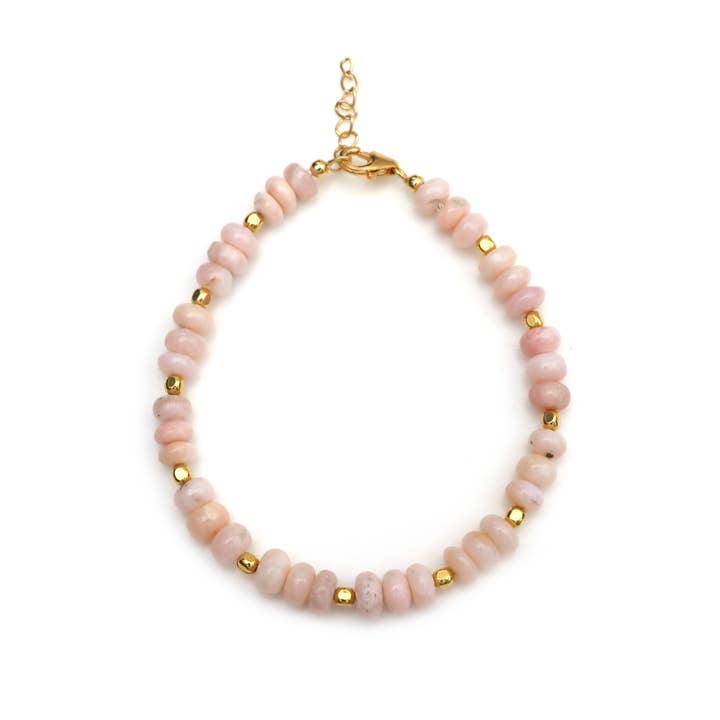 Pink Opal Smooth With Gold Beaded Adjustable Bracelet 7.2" for wholesale by Fine Facets