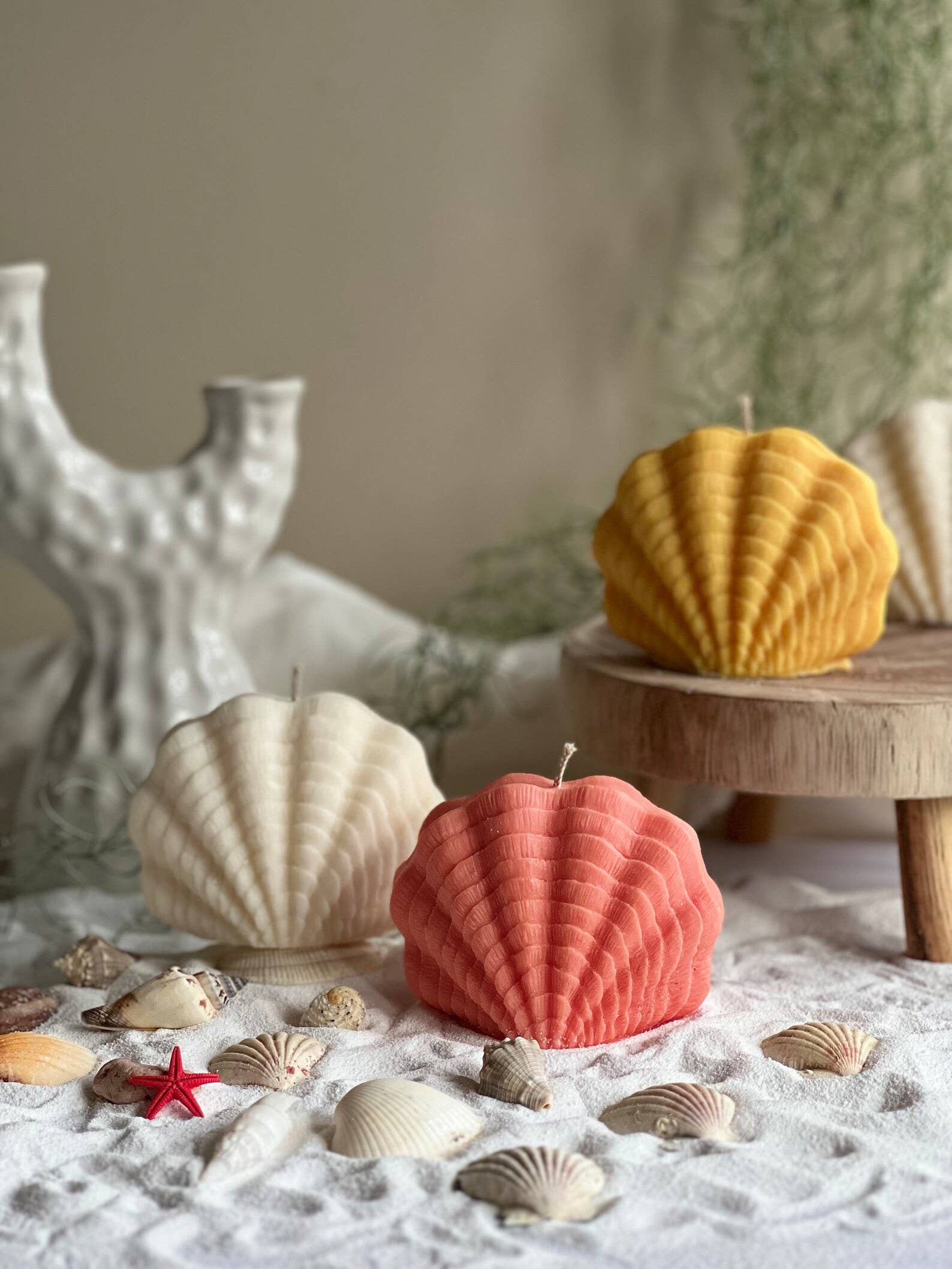 Maison Bohiti – Engroshandel Gavelys – Store Sea Shell-stearinlys Søjlelys Sommerlys Sojavoks4