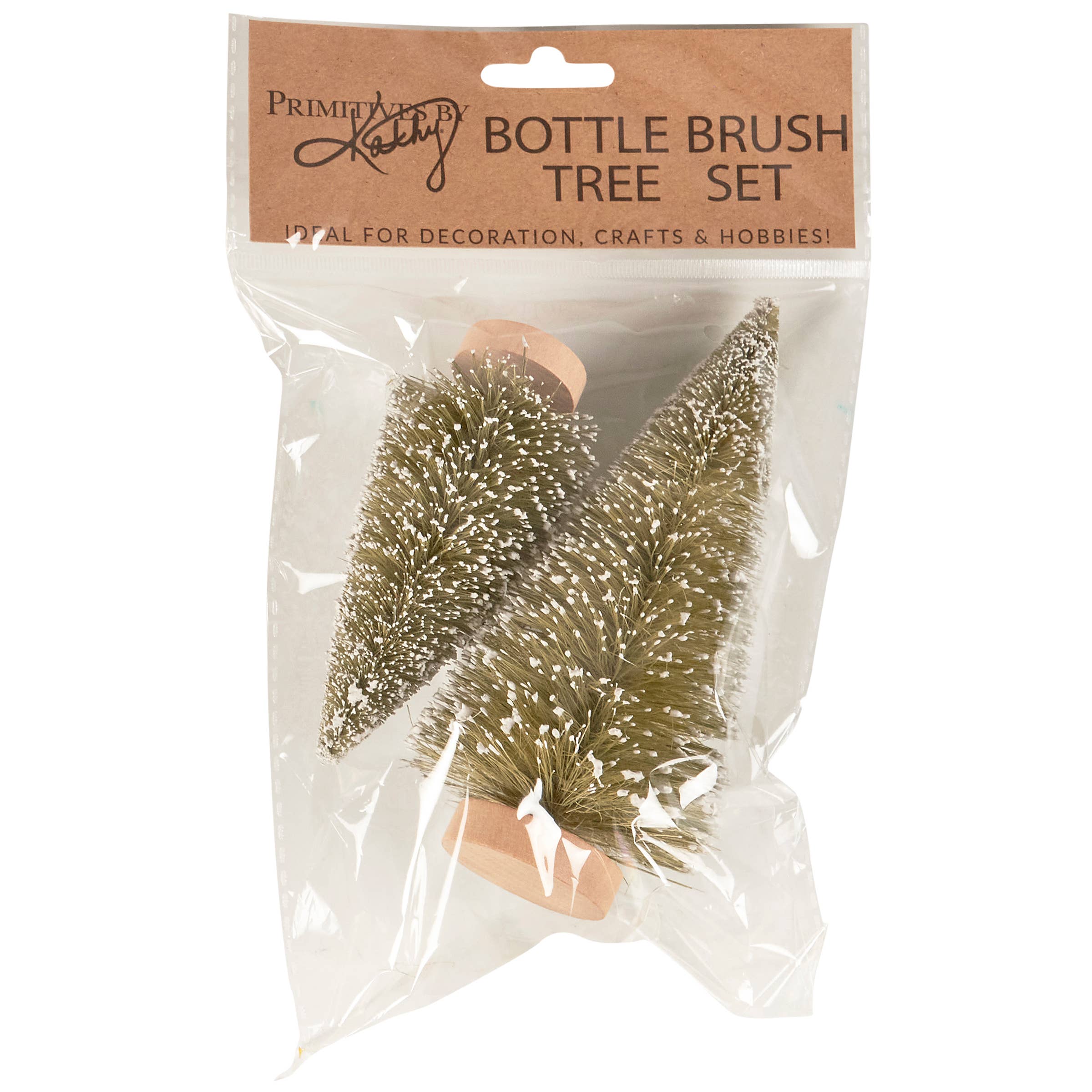 Primitives by Kathy - Wholesale Artificial Christmas Tree - Frosted Green Bottle Brush Tree Set1