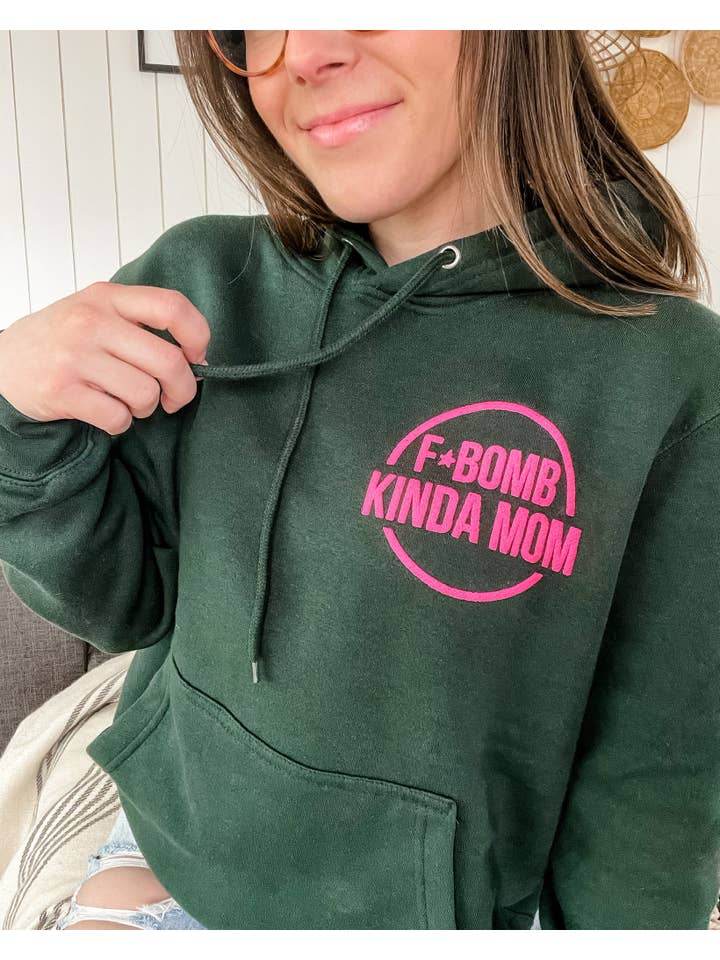 Sweetees Apparel - Wholesale Hoodie - Women's - F Bomb Mom Evergreen Hoodie with Neon Pink Puff PrintĀ 4