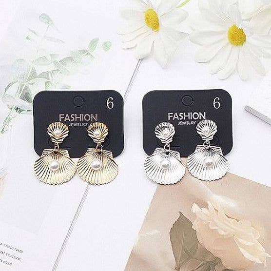 Diacly - Vente Boucles d'oreilles pendantes - Boucles d'oreilles pendantes en forme de coquillage avec perles (lot de 12)1