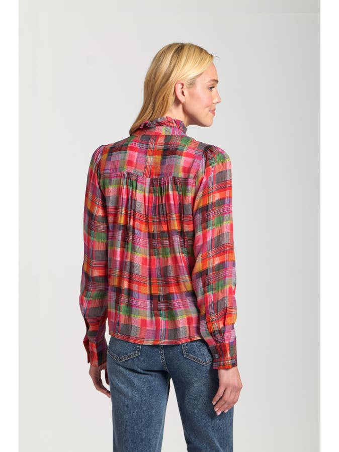 Ruffle Half Placket Blouse - Pink Multi for wholesale on Faire1