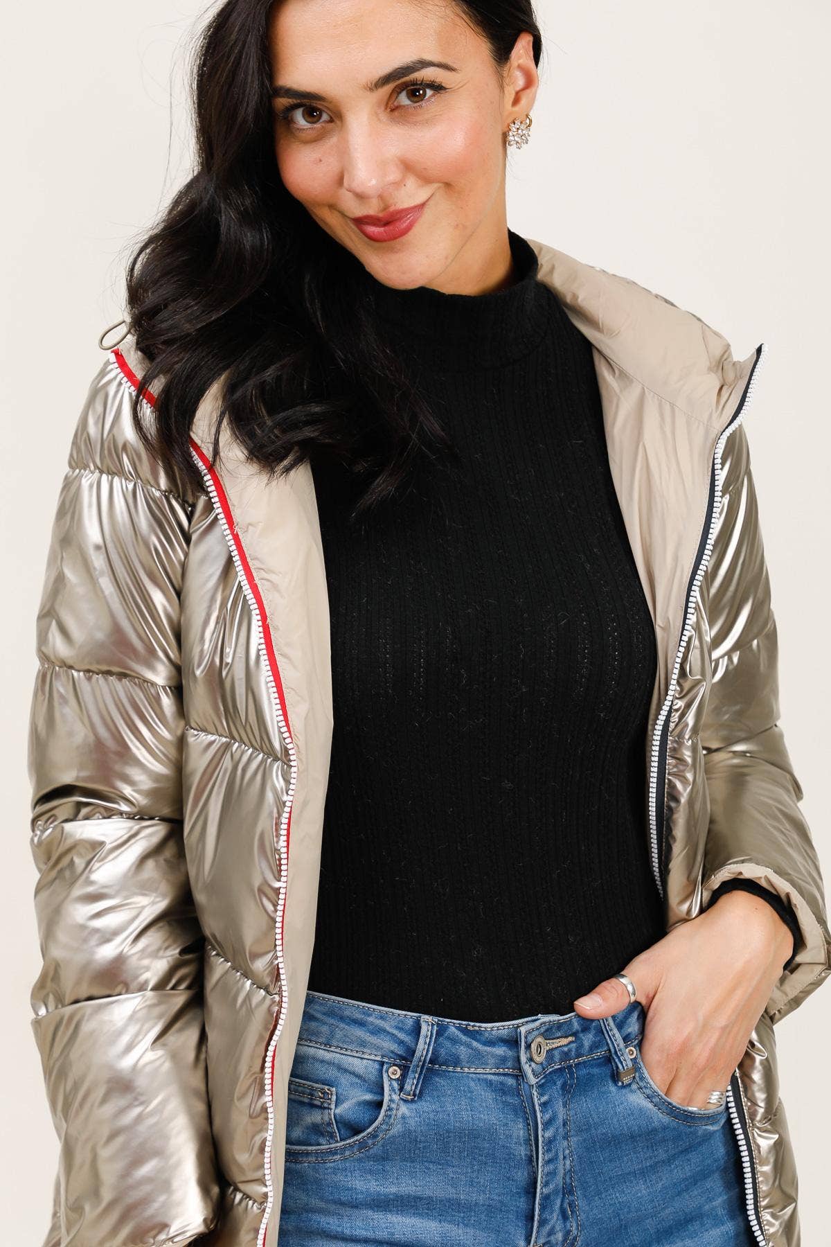 Attrait Paris - Wholesale Puffer Jacket - Women's - Mid-length reversible waterproof puffer jacket3