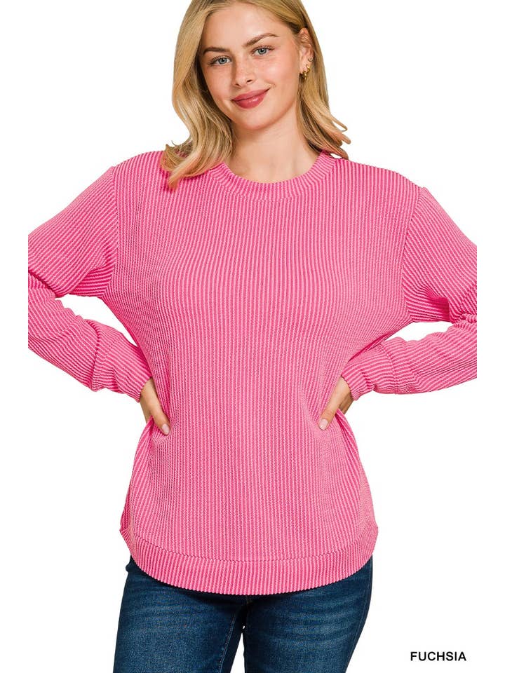 Vanilla Monkey - Wholesale Sweatshirt - Women's - Raised Rib Round Neck Long Sleeve Top1