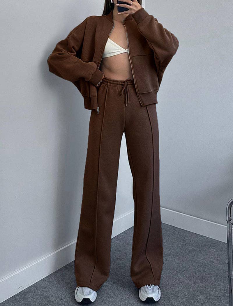 safistyle – wholesale Set med topp och byxa – Dam – Zip-Up Kort Jacka och Vida Byxor Set2