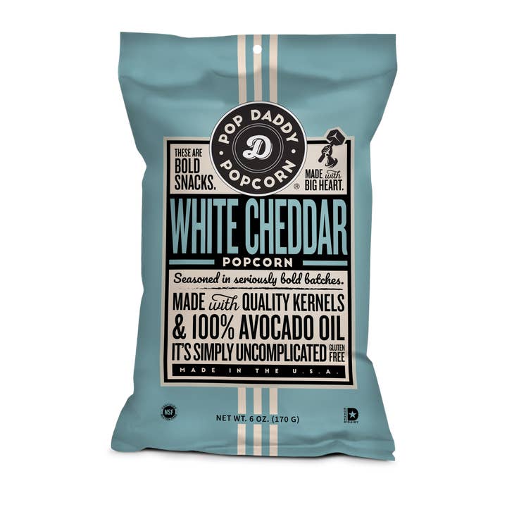 Pop Daddy – Real White Cheddar Flavored Popcorn 6.0oz for wholesale by Pop Daddy Snacks