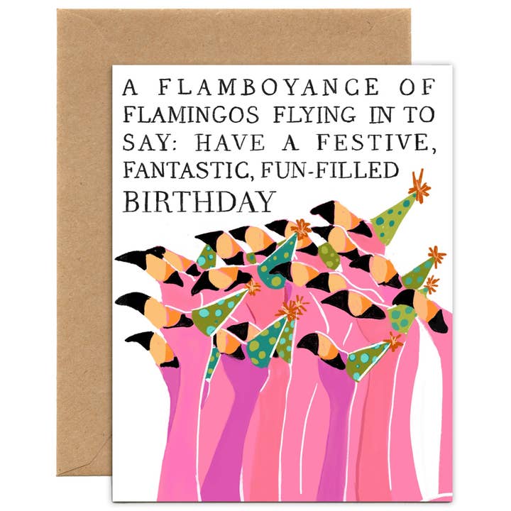 Party Flamingos Birthday Card for wholesale by Tiny and Snail
